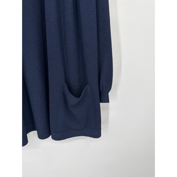 ST JOHN Satana Knit Long Open Cardigan Pocket Navy Sweater Size S USA oversized - Picture 4 of 6